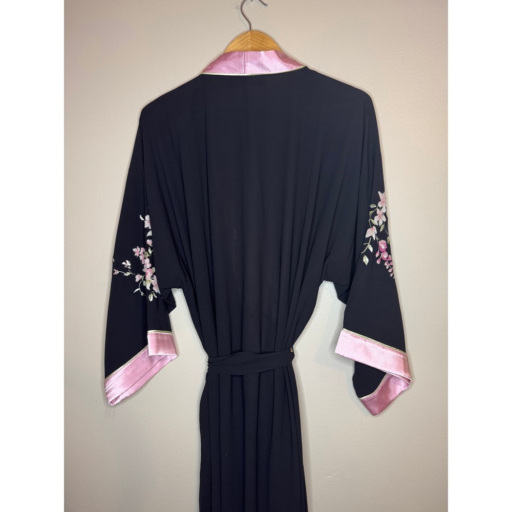 Oscar de la Renta Pink Label Black Pink Floral Embroidered Kimono Robe L/XL - Picture 4 of 4